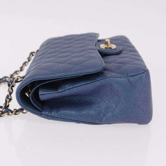 CHANEL Chain Matelasse 25 Umhängetasche Caviar Skin Blau Gold CC Auth 185395SM