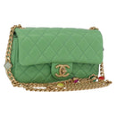 CHANEL Matelasse20 Chain Shoulder Bag Lamb Skin Green Gold CC Auth 185396SM-1