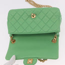 CHANEL Matelasse20 Chain Shoulder Bag Lamb Skin Green Gold CC Auth 185396SM-8