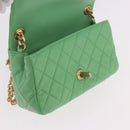 CHANEL Matelasse20 Chain Shoulder Bag Lamb Skin Green Gold CC Auth 185396SM-21
