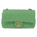 CHANEL Matelasse20 Chain Shoulder Bag Lamb Skin Green Gold CC Auth 185396SM-13