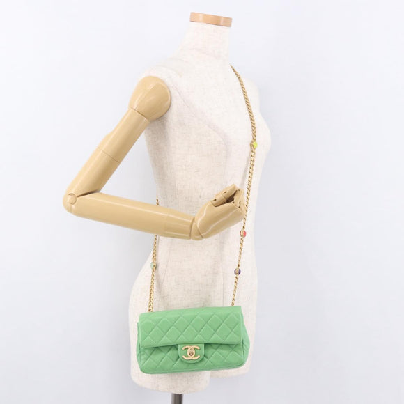 CHANEL Matelasse20 Chain Shoulder Bag Lamb Skin Green Gold CC Auth 185396SM