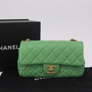 CHANEL Matelasse20 Chain Shoulder Bag Lamb Skin Green Gold CC Auth 185396SM-12
