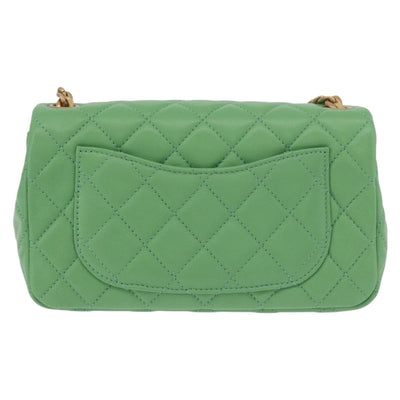 CHANEL Matelasse20 Chain Shoulder Bag Lamb Skin Green Gold CC Auth 185396SM - 0