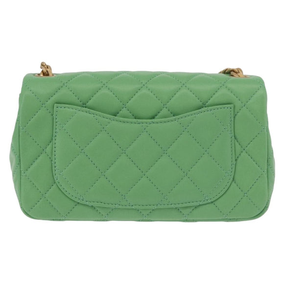 CHANEL Matelasse20 Chain Shoulder Bag Lamb Skin Green Gold CC Auth 185396SM