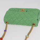 CHANEL Matelasse20 Chain Shoulder Bag Lamb Skin Green Gold CC Auth 185396SM-6