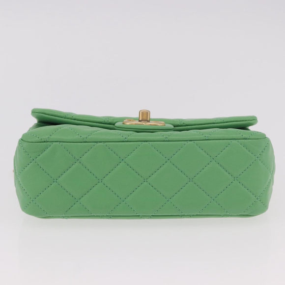 CHANEL Matelasse20 Chain Shoulder Bag Lamb Skin Green Gold CC Auth 185396SM