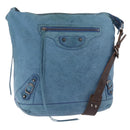 BALENCIAGA The Day Shoulder Bag Leather Blue Silver 141175 Auth 185397A-1