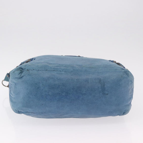 BALENCIAGA The Day Shoulder Bag Leather Blue Silver 141175 Auth 185397A