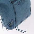 BALENCIAGA The Day Shoulder Bag Leather Blue Silver 141175 Auth 185397A-16