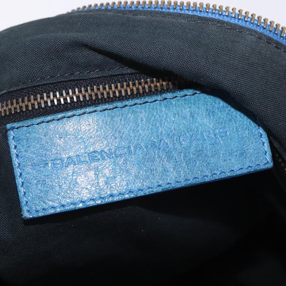 BALENCIAGA The Day Shoulder Bag Leather Blue Silver 141175 Auth 185397A
