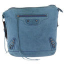BALENCIAGA The Day Shoulder Bag Leather Blue Silver 141175 Auth 185397A-2