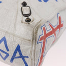 BALENCIAGA Classic Graffiti The City Hand Bag Leather 2way White Auth 185398V-15