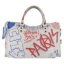 BALENCIAGA Classic Graffiti The City Hand Bag Leather 2way White Auth 185398V-3
