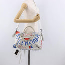 BALENCIAGA Classic Graffiti The City Hand Bag Leather 2way White Auth 185398V-32