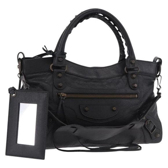 BALENCIAGA The First Hand Bag Leather 2way Black 103208 Auth 185399SAM