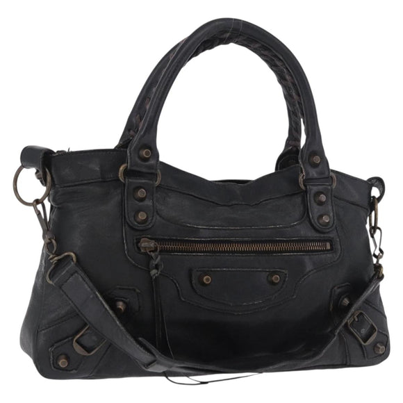 BALENCIAGA The First Hand Bag Leather 2way Black 103208 Auth 185400V