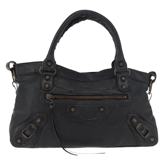 BALENCIAGA The First Hand Bag Leather 2way Black 103208 Auth 185400V