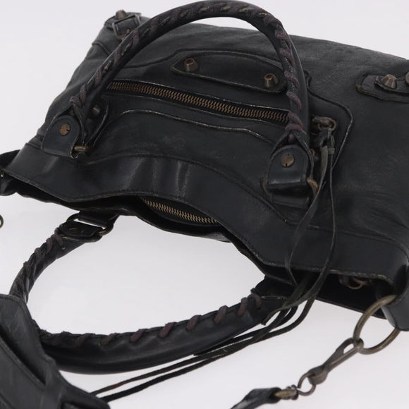 BALENCIAGA The First Hand Bag Leather 2way Black 103208 Auth 185400V