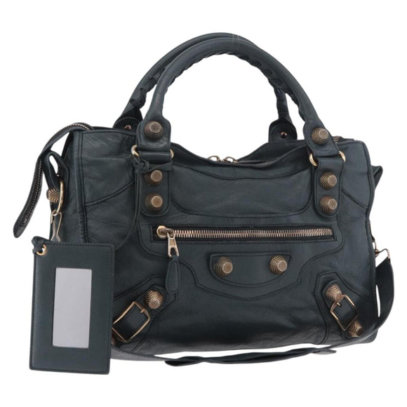 BALENCIAGA The Giant City Hand Bag Leather 2way Navy Gold 173084 Auth 185401M