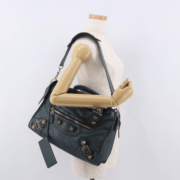 BALENCIAGA The Giant City Hand Bag Leather 2way Navy Gold 173084 Auth 185401M