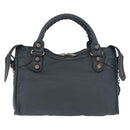 BALENCIAGA The Giant City Hand Bag Leather 2way Navy Gold 173084 Auth 185401M-3