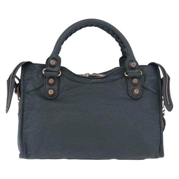 BALENCIAGA The Giant City Hand Bag Leather 2way Navy Gold 173084 Auth 185401M