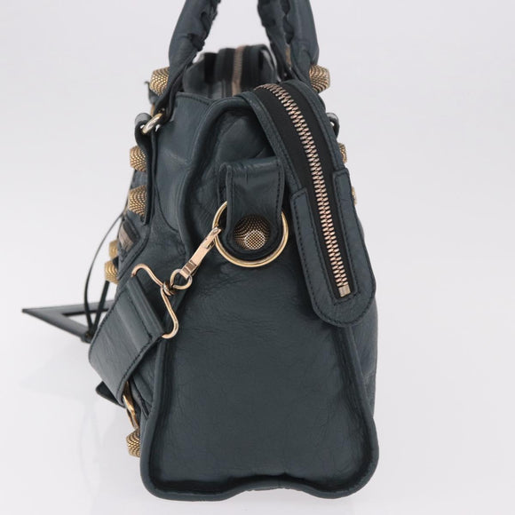 BALENCIAGA The Giant City Hand Bag Leather 2way Navy Gold 173084 Auth 185401M