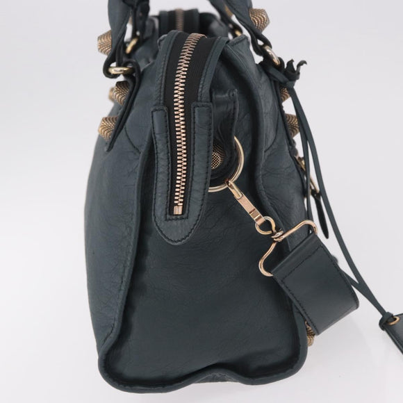 BALENCIAGA The Giant City Hand Bag Leather 2way Navy Gold 173084 Auth 185401M