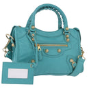 BALENCIAGA Giant Mini City Bag Leather 2way Turquoise Blue 309544 Auth 185402SAM-1