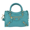 BALENCIAGA Giant Mini City Bag Leather 2way Turquoise Blue 309544 Auth 185402SAM-2
