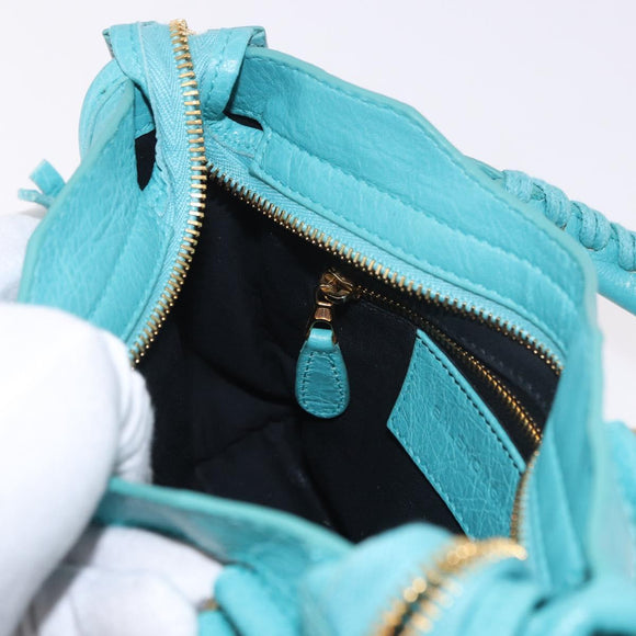BALENCIAGA Giant Mini City Bag Leather 2way Turquoise Blue 309544 Auth 185402SAM