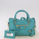 BALENCIAGA Giant Mini City Bag Leather 2way Turquoise Blue 309544 Auth 185402SAM-27