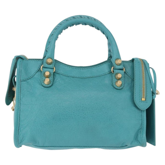 BALENCIAGA Giant Mini City Bag Leather 2way Turquoise Blue 309544 Auth 185402SAM