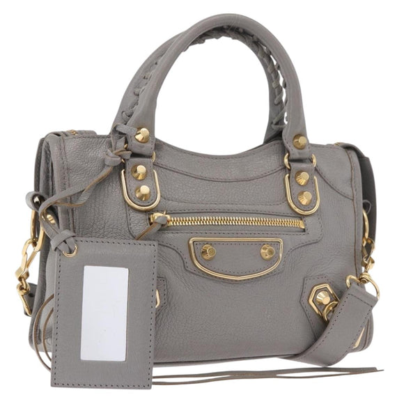 BALENCIAGA Classic Metallic Edge Mini City 2way Gray 390160 Auth 185404SAM