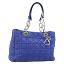 Christian Dior Canage Lady Dior Hand Bag Lamb Skin 2way Blue Silver Auth 185409V-1