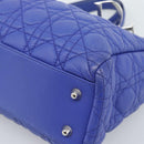 Christian Dior Canage Lady Dior Hand Bag Lamb Skin 2way Blue Silver Auth 185409V-10