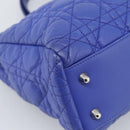 Christian Dior Canage Lady Dior Hand Bag Lamb Skin 2way Blue Silver Auth 185409V-11
