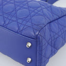 Christian Dior Canage Lady Dior Hand Bag Lamb Skin 2way Blue Silver Auth 185409V-12