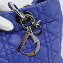 Christian Dior Canage Lady Dior Hand Bag Lamb Skin 2way Blue Silver Auth 185409V-14