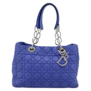 Christian Dior Canage Lady Dior Hand Bag Lamb Skin 2way Blue Silver Auth 185409V-2