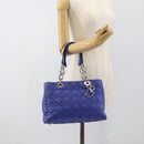 Christian Dior Canage Lady Dior Hand Bag Lamb Skin 2way Blue Silver Auth 185409V-25