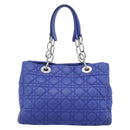 Christian Dior Canage Lady Dior Hand Bag Lamb Skin 2way Blue Silver Auth 185409V-3