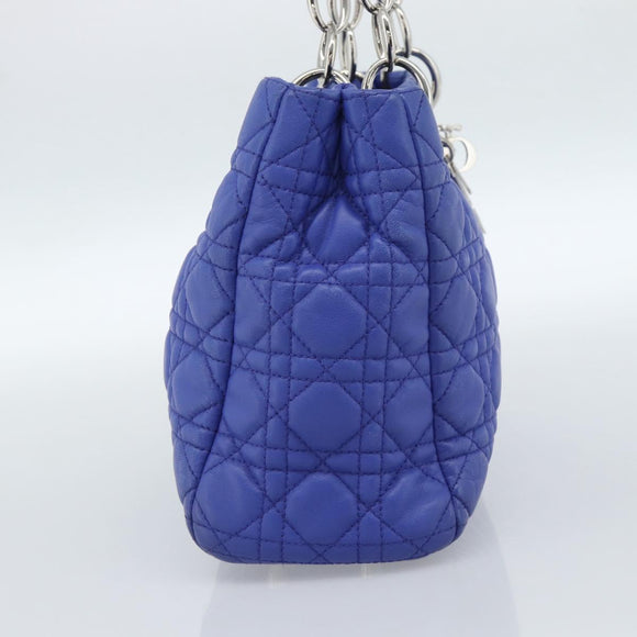 Christian Dior Canage Lady Dior Hand Bag Lamb Skin 2way Blue Silver Auth 185409V