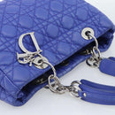 Christian Dior Canage Lady Dior Hand Bag Lamb Skin 2way Blue Silver Auth 185409V-6
