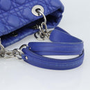 Christian Dior Canage Lady Dior Hand Bag Lamb Skin 2way Blue Silver Auth 185409V-7