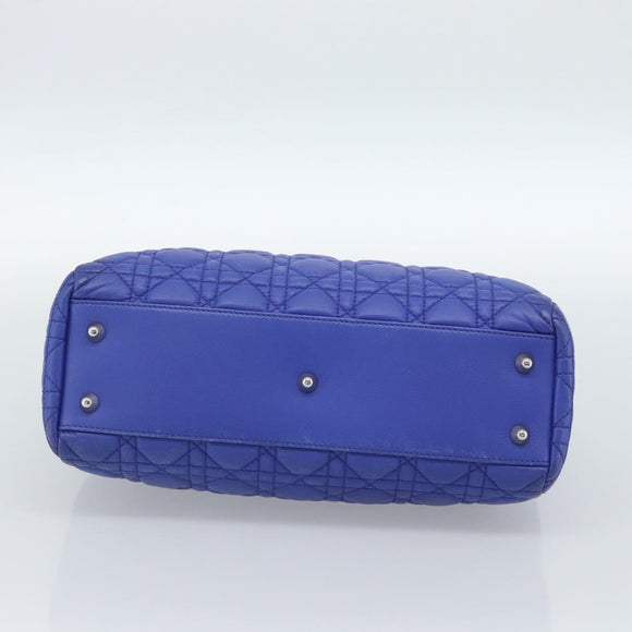 Christian Dior Canage Lady Dior Hand Bag Lamb Skin 2way Blue Silver Auth 185409V