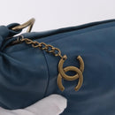 CHANEL Chain Shoulder Bag Lamb Skin Blue Gold CC Auth 185410SAM-14