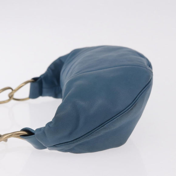 CHANEL Chain Shoulder Bag Lamb Skin Blue Gold CC Auth 185410SAM