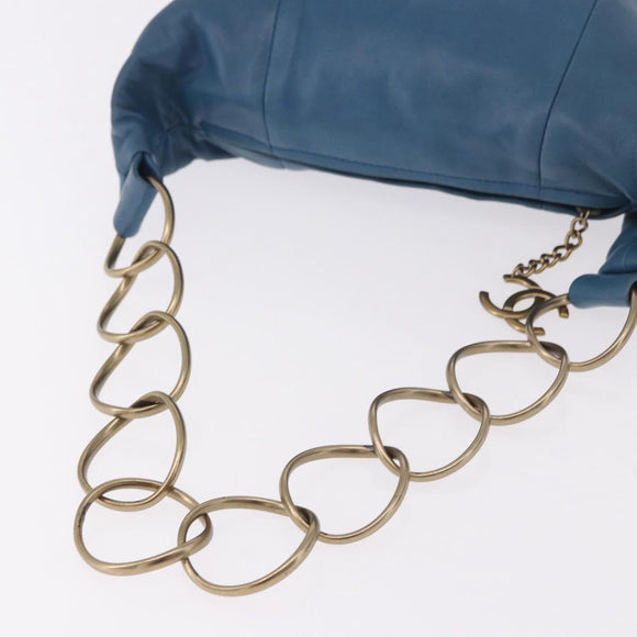 CHANEL Chain Shoulder Bag Lamb Skin Blue Gold CC Auth 185410SAM